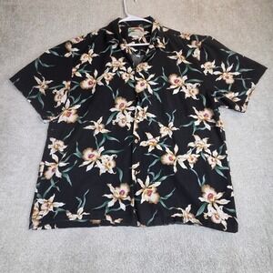 Paradise Found Honolulu Hawaii Mens XL Black Rayon Orchid Floral Aloha Shirt VTG